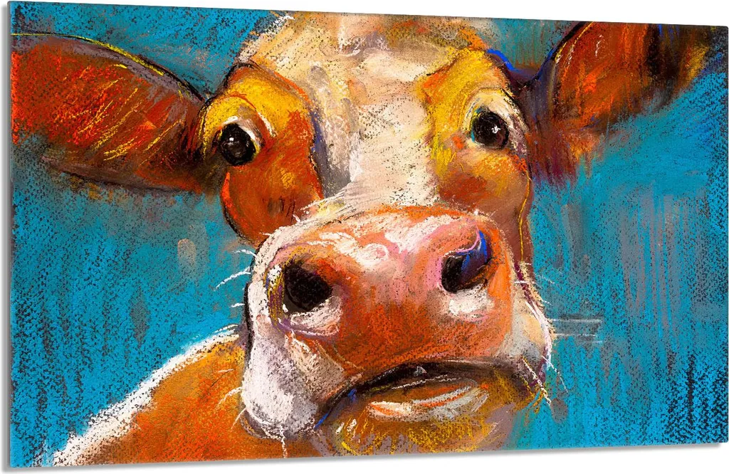 Piastra Copri Piano Cottura 80x52 Vetro Temperato - Design Mucca Country