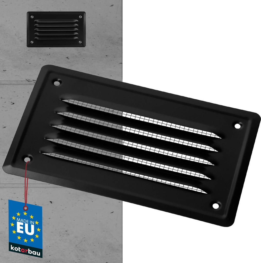 KOTARBAU Lüftungsgitter 165x100 mm Abluftgitter Einschrauben Lackiert Kamin Belüftung Schwarz Insektchutzgitter beständig gegen Korrosion
