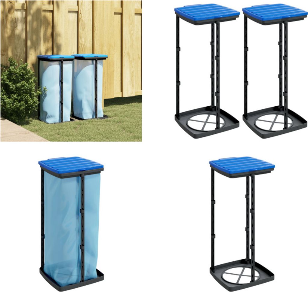 vidaXL Müllsackständer 2 Stk. Schwarz und Blau 60 L PP - Müllsackständer - Müllsackhalter - Müllbeutelhalter - Sackhalter