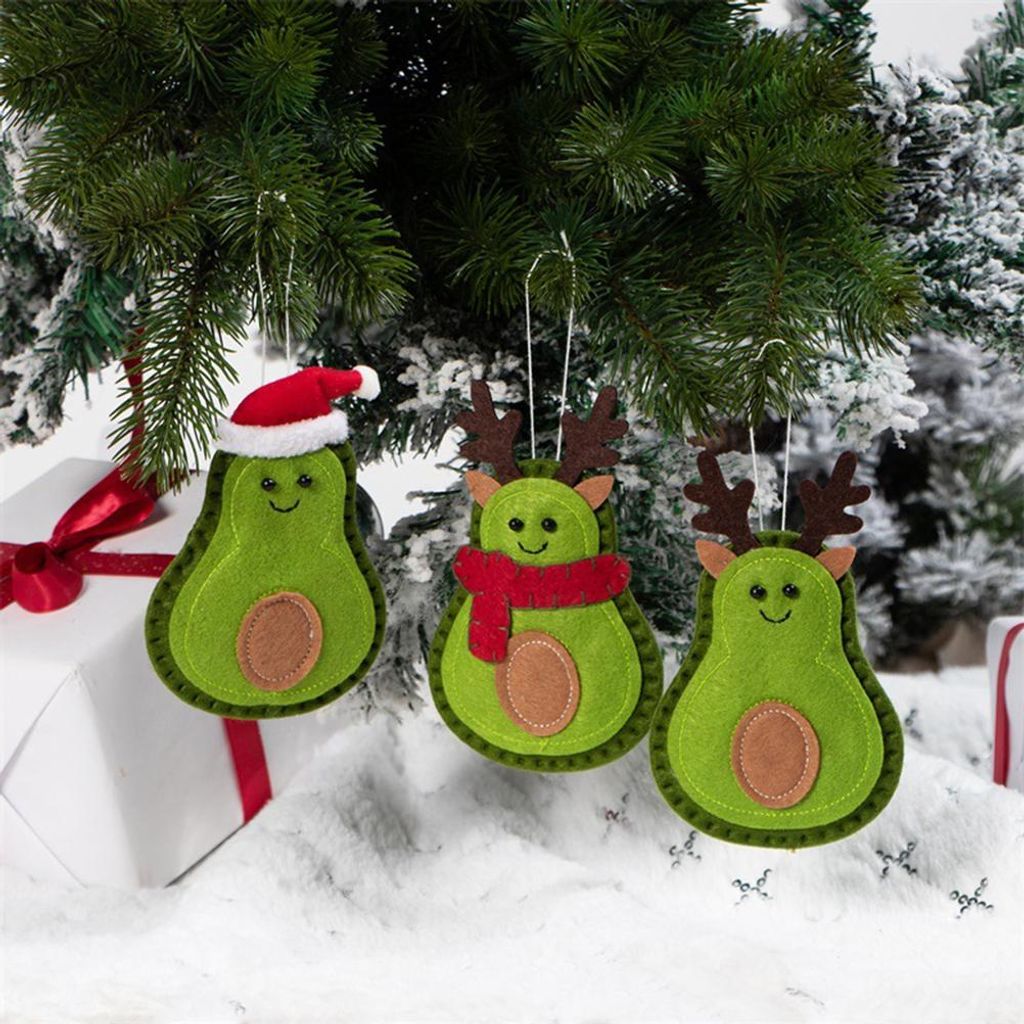 3pcs Weihnachten Avocado Grne Puppenanh?nger Baumh?nge Dekoration fr Heimtrfenster Filz Ornamente