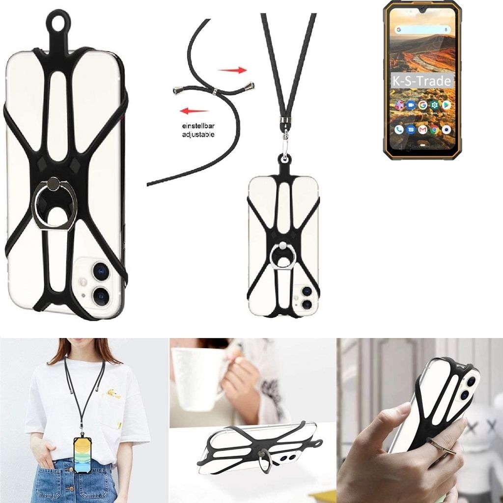 K-S-Trade 3in1 Handykette Handyband Handykordel Halsband Smartphone-Ring Handy-Ring kompatibel mit Cubot KingKong 5 Fingerhalterung Handyring
