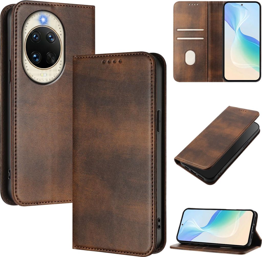 Handyhülle für Huawei Nova 14, Vintage Leder RFID Schutz Kartenfach Standfunktion Magnetische Klapphülle Braun