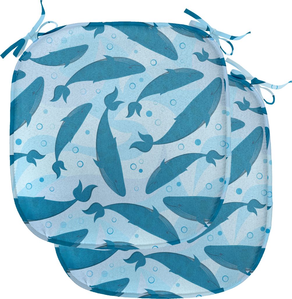 ABAKUHAUS Wal Polster für Esszimmerstühle, Big Blue Wassertiere, Dekoratives wasserfestes Kissen mit Riemen für Küchensitze, 40 cm x 40 cm-2er ...