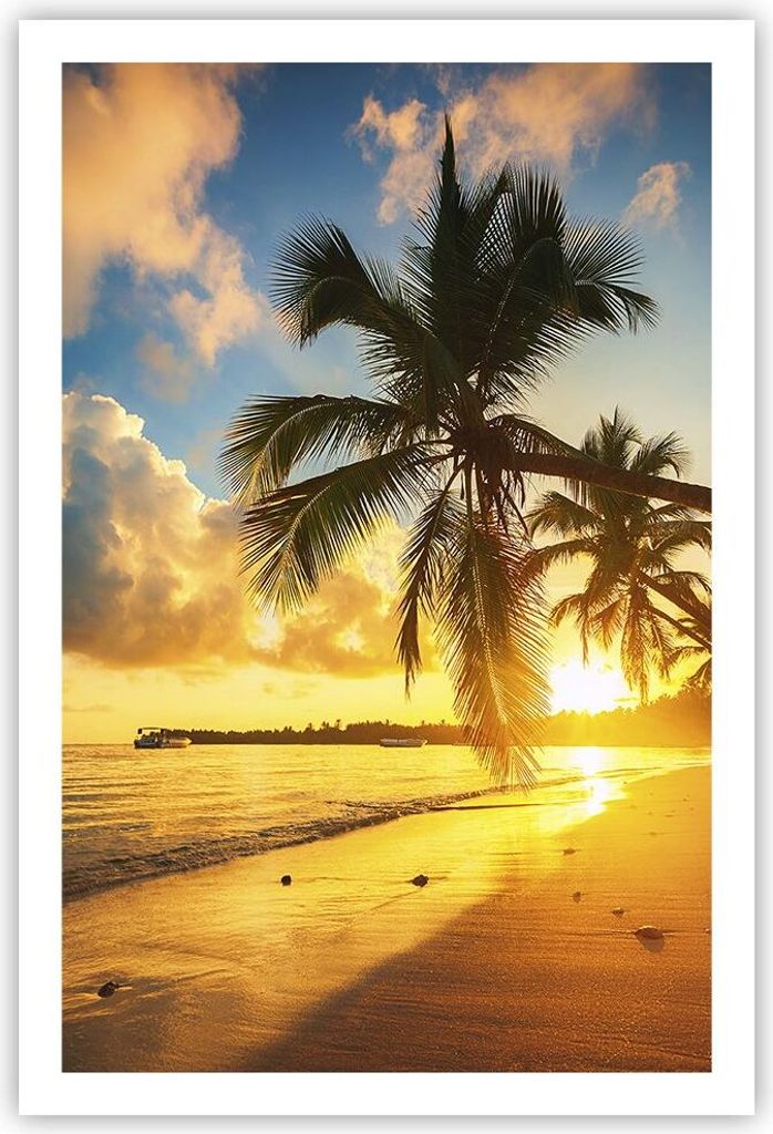 Poster - Poster ohne Rahmen - Meer Strand Palme - 61x91,5 cm - Wand Bild - Wanddeko - Wandbilder - Kunstposter - Wandposter - Bilder - Kunstdruck -...