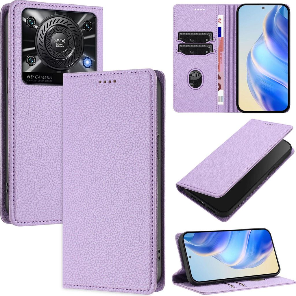 Litchi Leder Handyhülle für Oukitel C60 Wallet Kartenfächer Standfunktion Hülle Violett