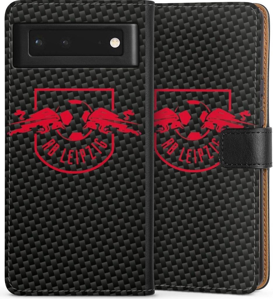 DeinDesign Klapphülle für Google Pixel 6 Handytasche Lederhülle Tasche Carbon Offizielles Lizenzprodukt RB Leipzig