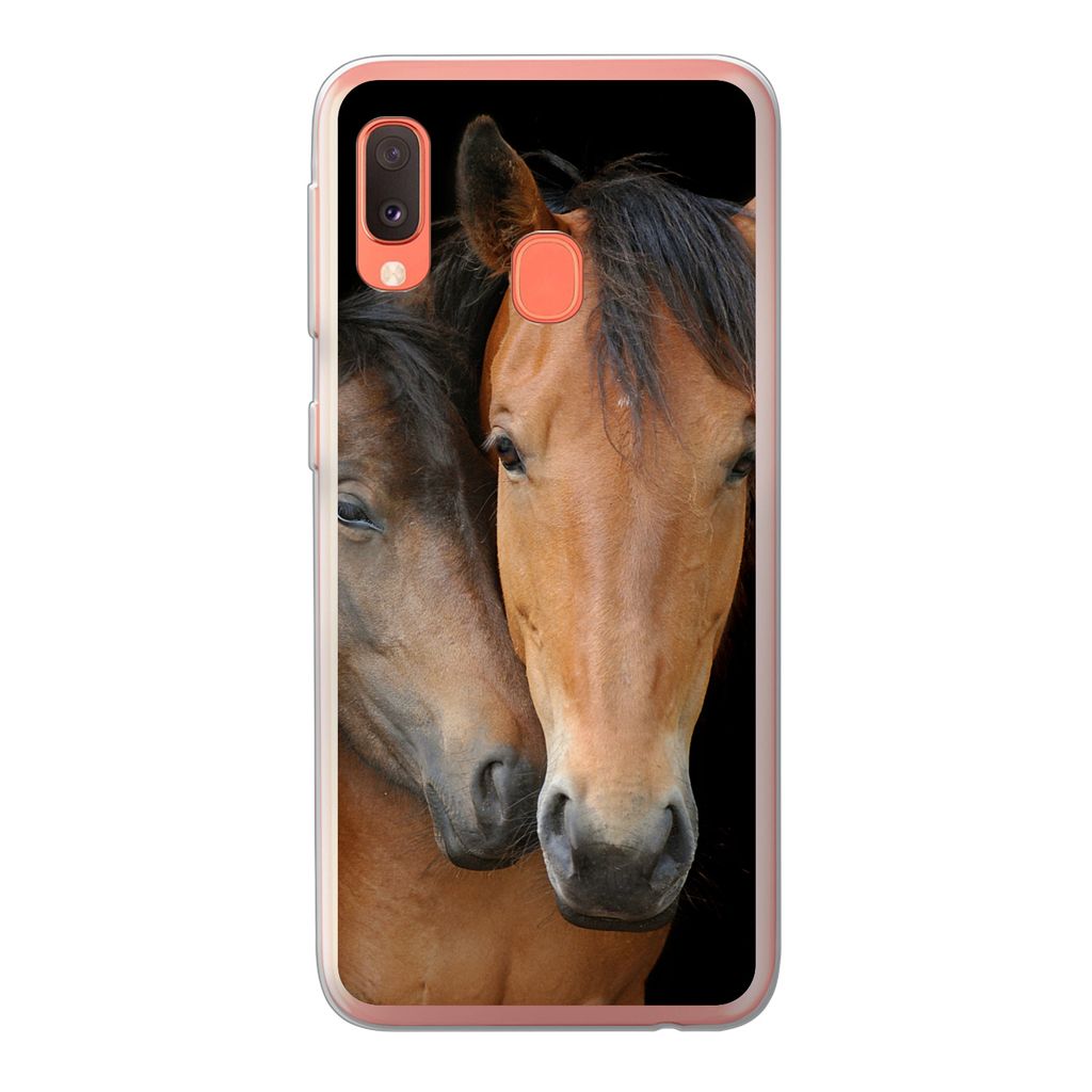 MuchoWow Handyhülle Schutzhülle Hülle für Samsung Galaxy A20e Pferde - Liebe - Braun Silikon Softcase Handy Hülle - Abdeckung