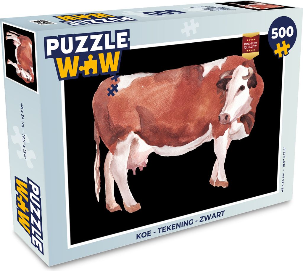 MuchoWow Puzzle 500 Teile Kuh - Zeichnung - Schwarz - 500 Teile - Kinder - Selberbauen - Puzzlespiele