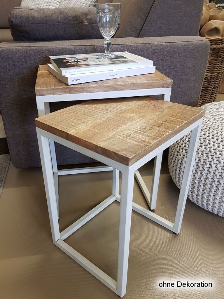 Couchtisch 2er Set Stück Wohnzimmer Satztisch Dallas reinweiß