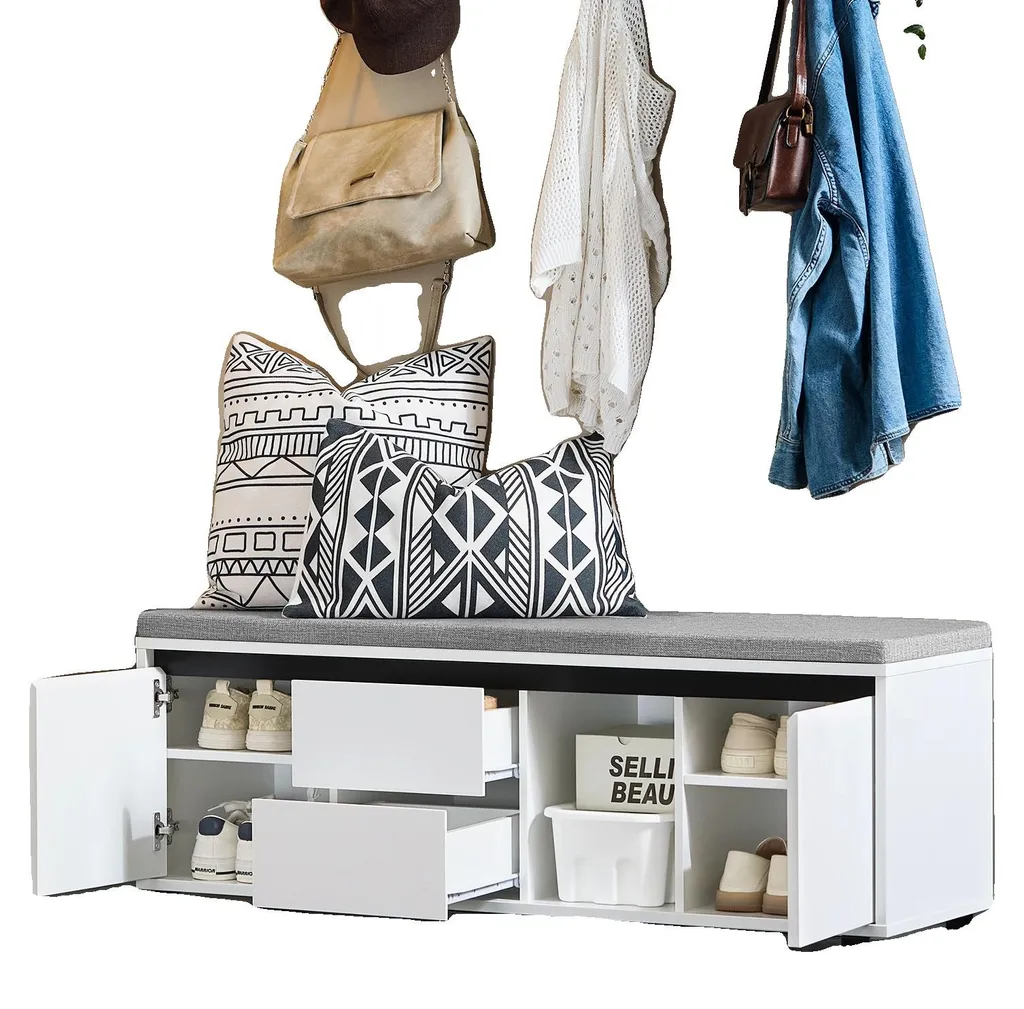 Meuble à chaussures avec assise solide et étagères modulables blanc