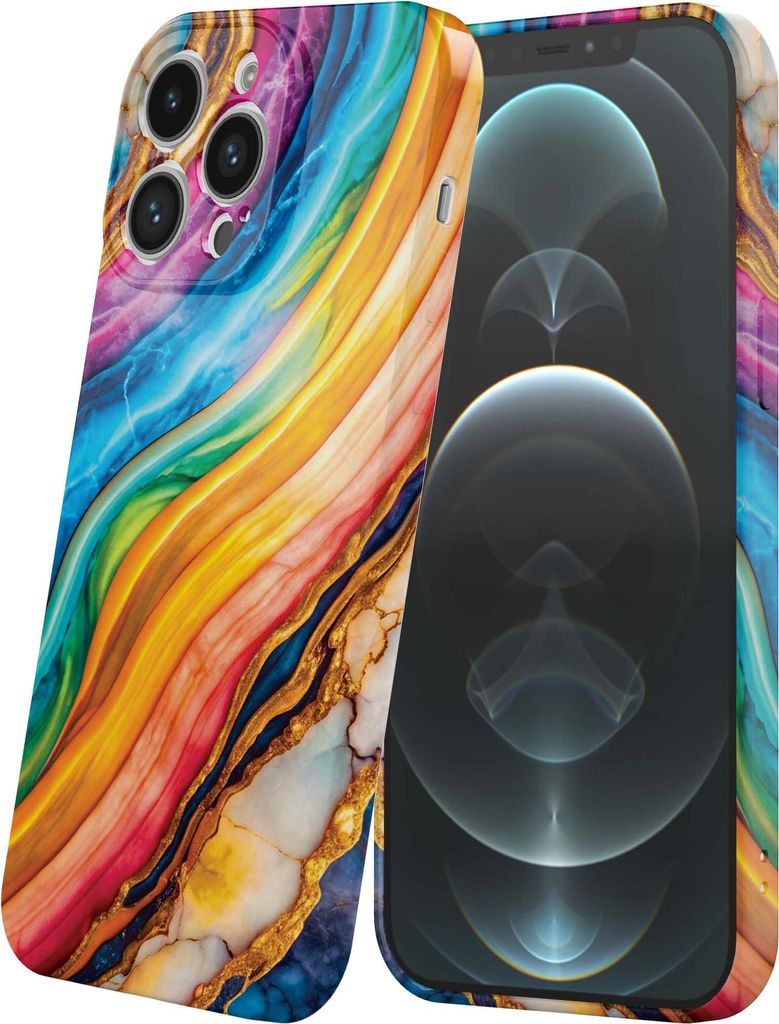 Smartphonica Handyhülle geeignet für iPhone 12 Pro Max mit Regenbogen Gold Marmor Print - Flexible Softcase TPU - Backcover Case Regenbogen Gold ...