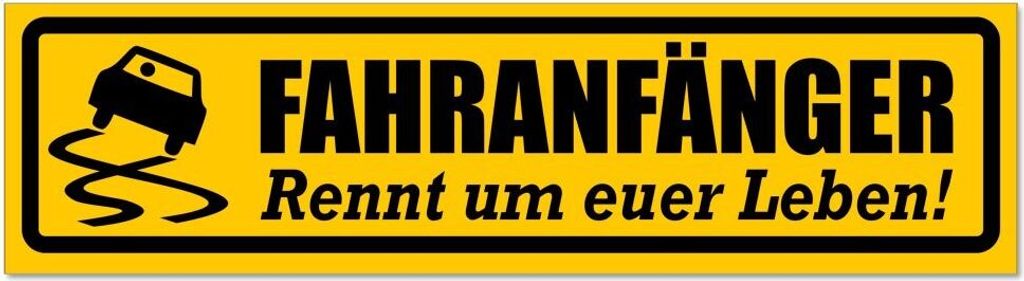 Kiwistar - Autoaufkleber - Gelb - Schwarz - 20 x 5,3 cm - Fahranfänger rennt Leben V2 invertiert - Hinweis Aufkleber Sticker für Auto, Kfz, Fahrr...