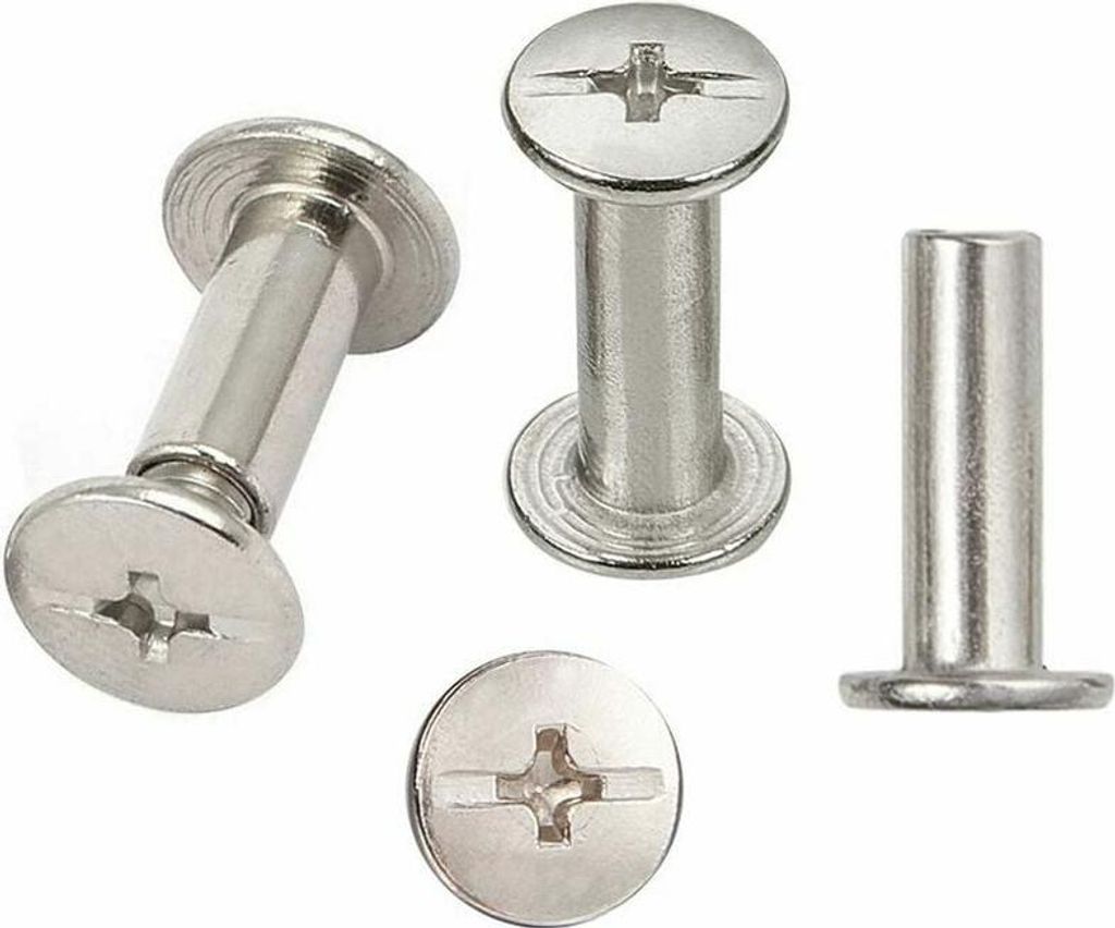 30 Sätze Bindeschrauben, vernickelte Bindeschrauben 5 mm x 15 mm, silberfarben