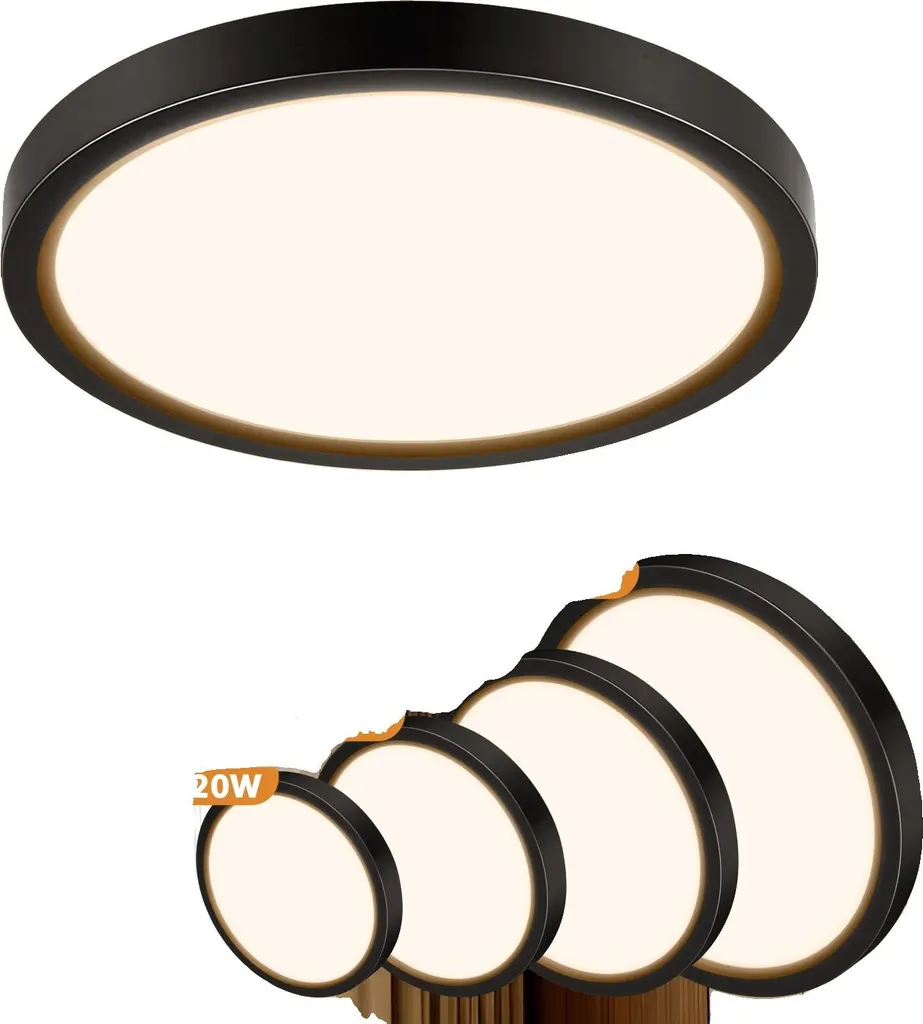 Plafonnier Moderne 36W 30cm Noir, Lumière Variable 3000K LED Ajustable