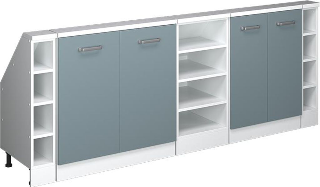 Vicco Küchenschrank für Dachschrägen R-Line, 210 cm 5er Set, Blau-Grau/Weiß