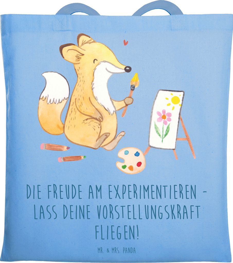 Mr. & Mrs. Panda Tote Bag Die Freude am Experimentieren - Sky Blue - Geschenk, Jutebeutel, Tasche, Entspannung, Trost, mutig, Entdeckungsreise, Sho...