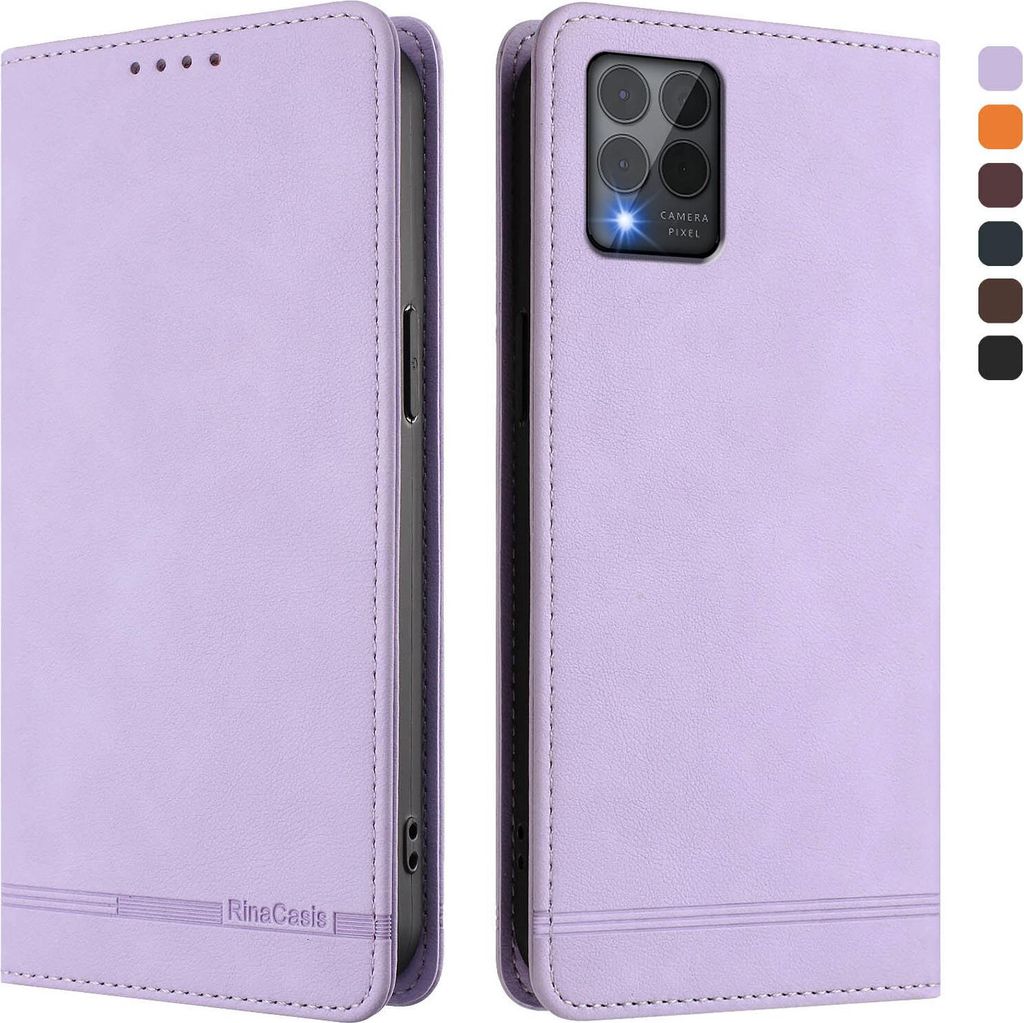 Hülle für T-Mobile REVVL 6 Pro, Retro Kunstleder Ständer Klapphülle mit Kartenfächer und Magnetische Violett