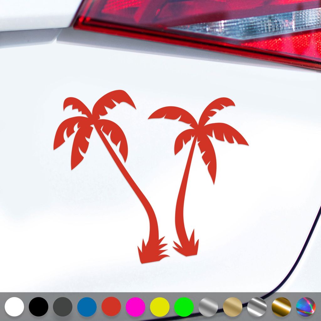 PantherPixel Reisen Aufkleber Insel Camping Strand Urlaub Palmen Sticker Auto Geschenkidee Farbe Rot