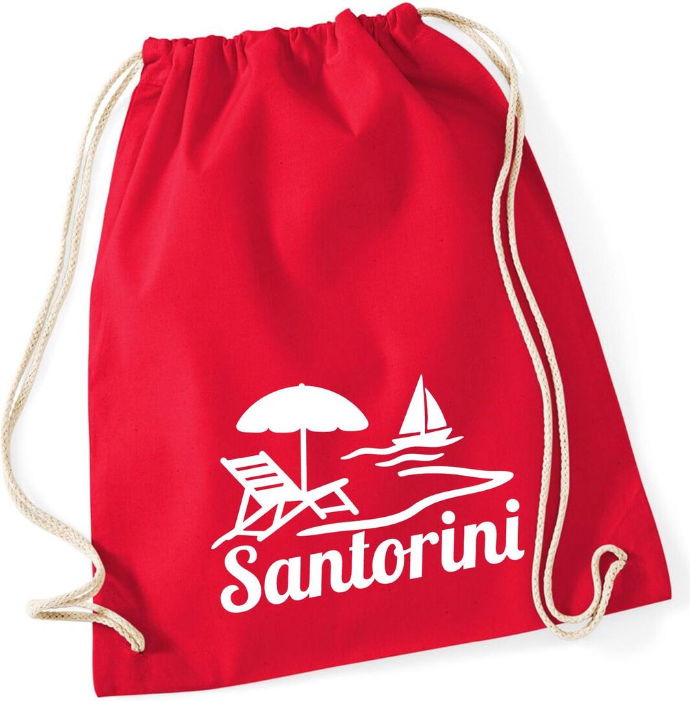 Huuraa Turnbeutel Santorini Griechenland 12 Liter Classic Red Baumwolle Rucksack Geschenkidee