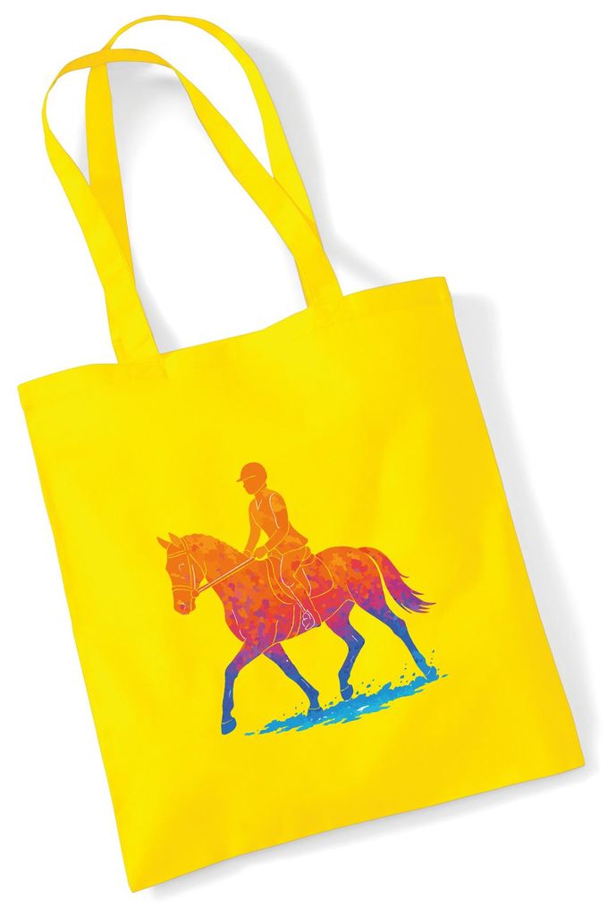 Huuraa Jutebeutel Reiten bunte Silhouette 10 Liter Yellow Baumwolle Tasche Geschenkidee