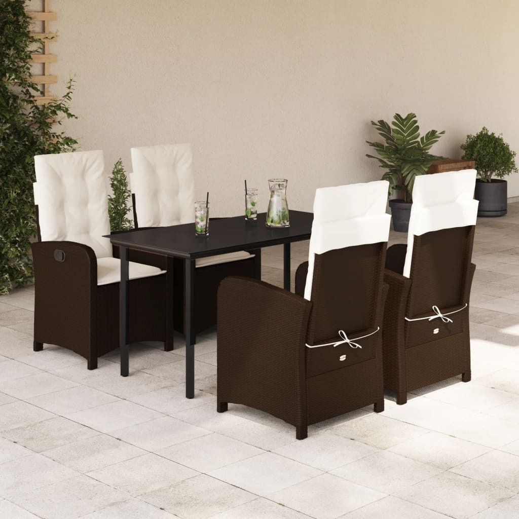 Design 5-tlg. Garten-Essgruppe mit Kissen Braun Poly Rattan, Gartenmöbel-Sets 2024 Neu