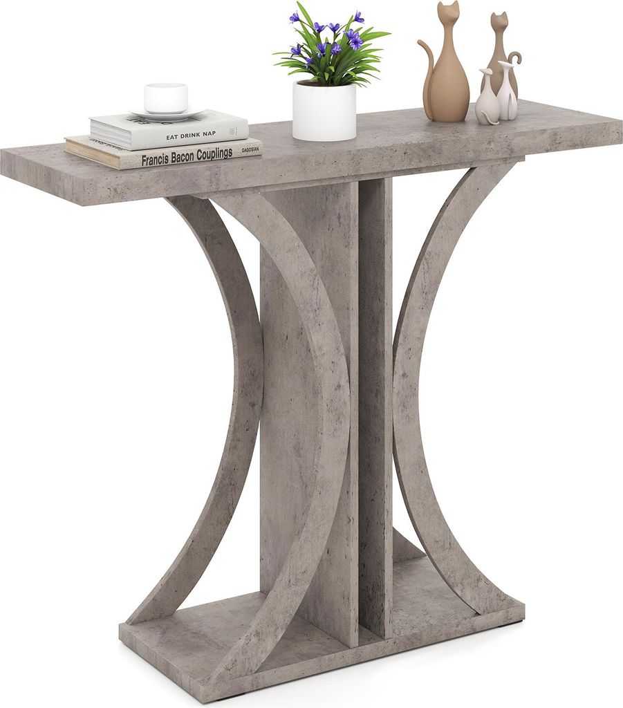 COSTWAY Konsolentisch, 100 cm Flurtisch schmal, Sofatisch mit Metallgestell, Einganstisch Holz für Wohnzimmer, Flur & Eingangsbereich, Grau