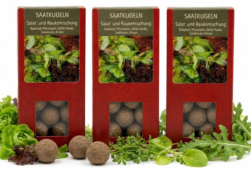 24 Stück Saatkugeln Salat und Rauke – für Garten, Balkon und Topf