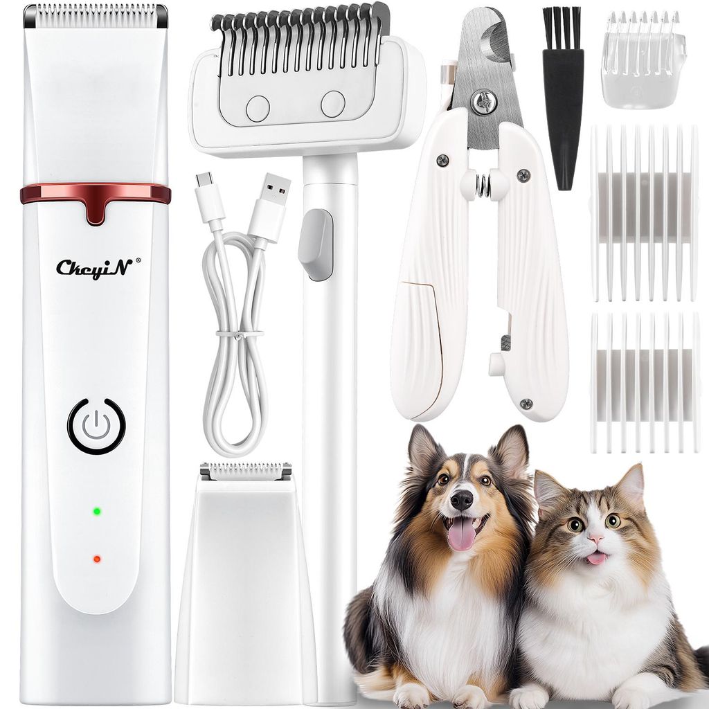 CkeyiN Hundeschermaschine multifunktionale kabellose Tierhaarschneidemaschinen Set leise mit Nagelknipser und Entwirrungskamm
