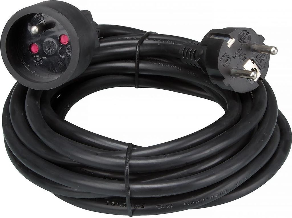 Perel Verlängerungskabel, H05VV-F 3G1.5, 5 m, 16 A/230 V, 3500 W, Typ E/F, für innen, PVC, schwarz
