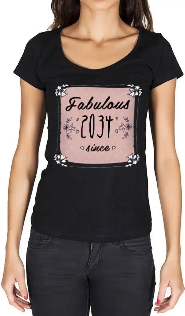 Damen Grafik T-Shirt Fabelhafte Frau seit 2034 – Fabulous Woman Since 2034 – Öko-Verantwortlich Vintage Jahrgang Kurzarm Lustige Druck Geburtstag