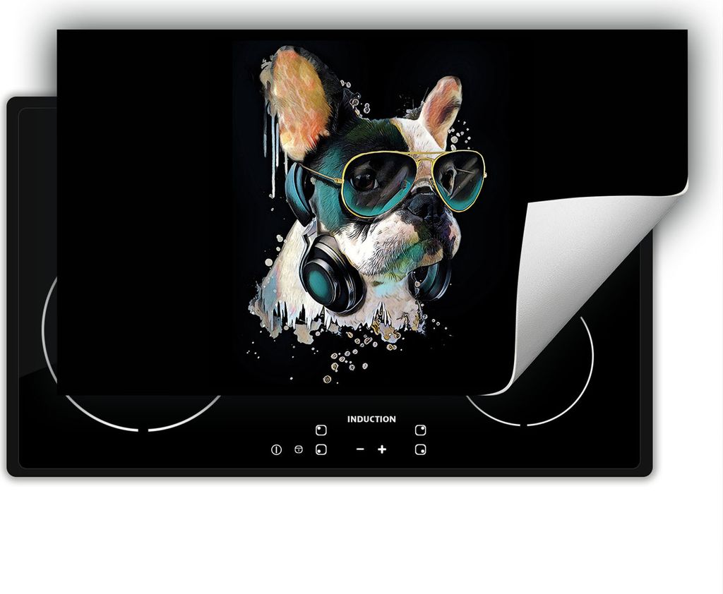 DarHaus Herdabdeckplatte 90x52 cm Anti Rutsch Matte Aufrollbar, schwarz - Hund