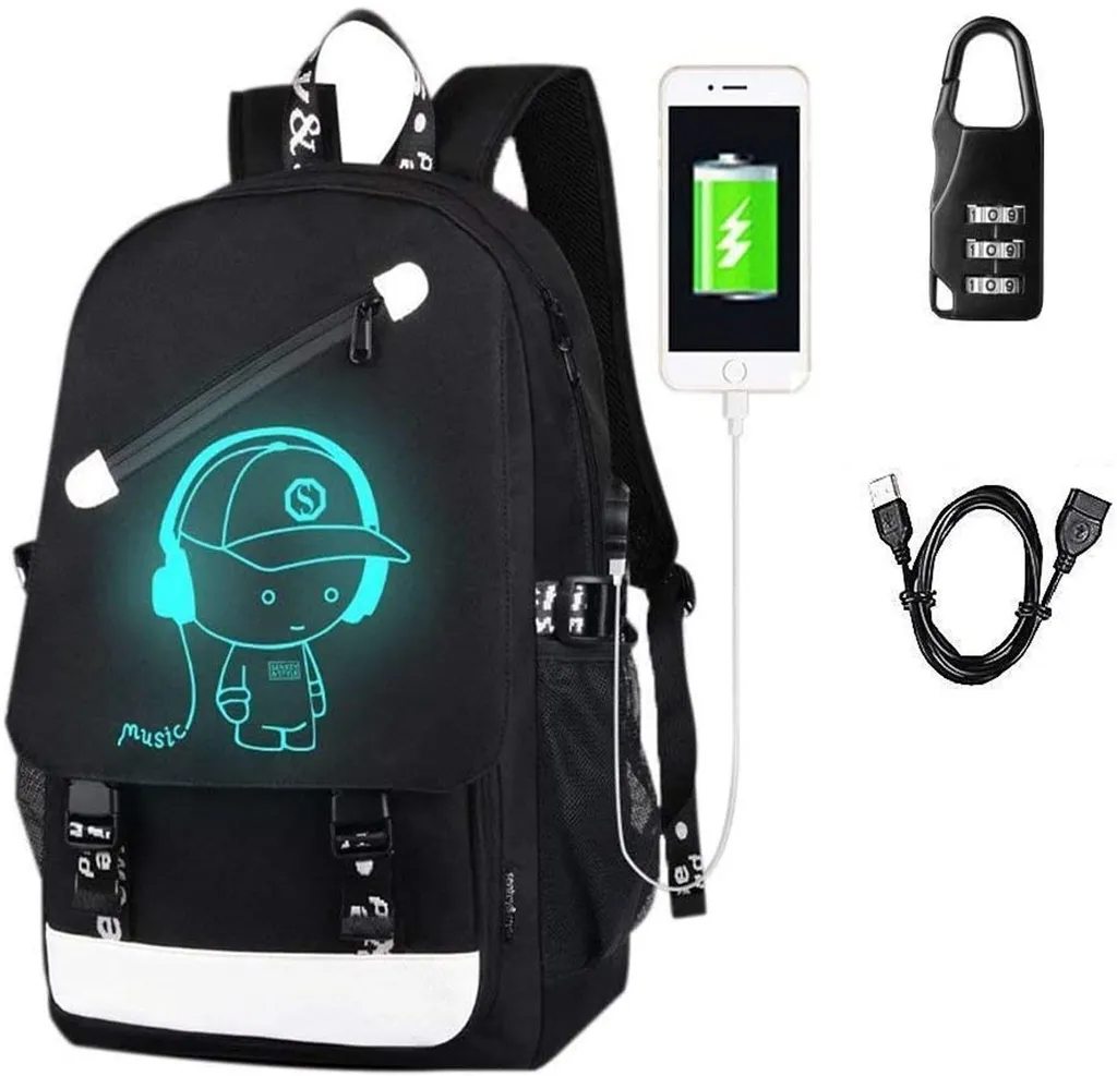 USB Scuola Zaino Satchel Schoolbag Sport Zaino Tempo libero Zaini Daypacks Zaino con la serratura per le ragazze ragazzi e bambini signore uomini adolescenti (nero)