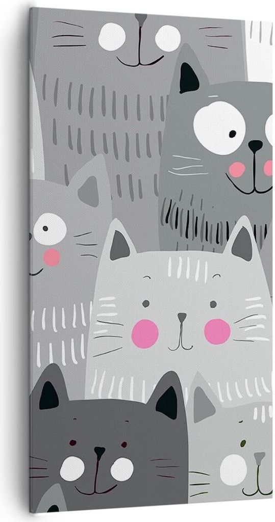 Bild auf Leinwand - Leinwandbild - Kittys Tiere Illustration - 65x120cm - Wand Bild - Wanddeko - Leinwanddruck - Bilder - Kunstdruck - Wanddekorati...