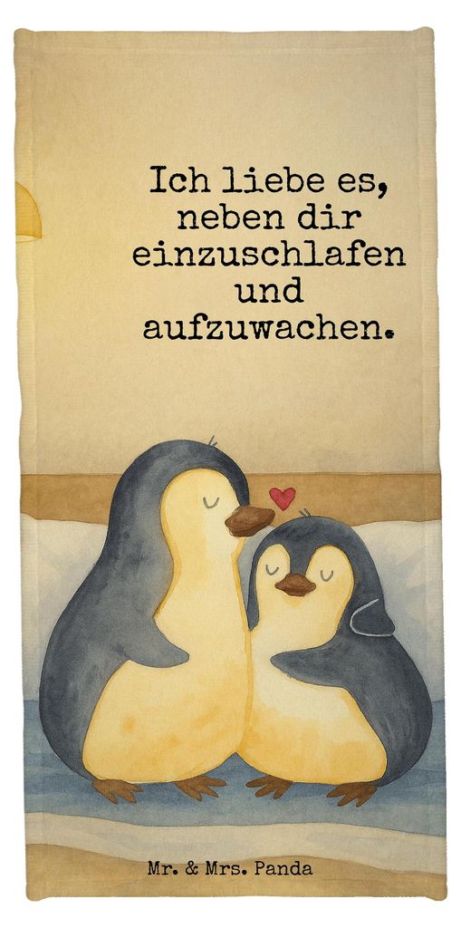 Mr. & Mrs. Panda Handtuch Pinguine Einschlafen Design - Weiß - Geschenk, für Freundin, Hochzeitstag, Valentinstag, Jahrestag, Badhandtuch, Frauen...