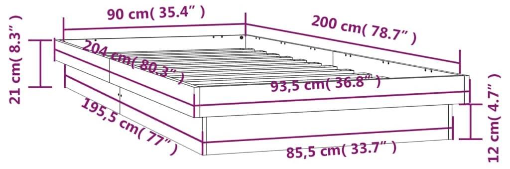vidaXL Massivholzbett mit LED 90x200 cm Produktbild 