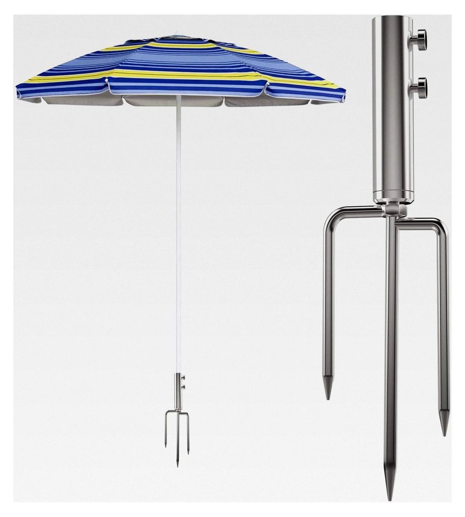 Sonnenschirmständer mit Rasendorn, Abnehmbarer Halter für Sonnenschirme zum Angeln, Garten und Strand (Silber)
