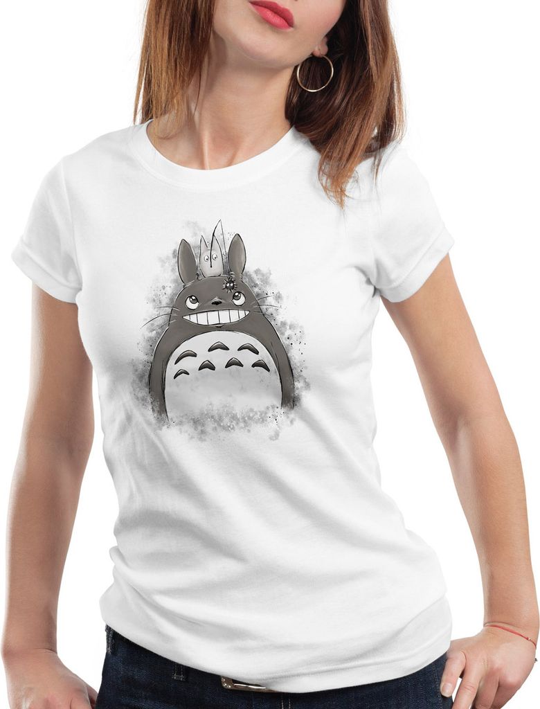 style3 Totoro Duo Damen T-Shirt neko mein nachbar anime tonari no, Farbe:Weiß, Größe:M