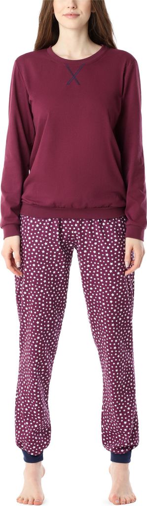 Merry Style Damen Schlafanzug Zweiteiler lang Pyjama Langarm Lange Hose mit Muster MS10-168 (Wein Sterne, S)