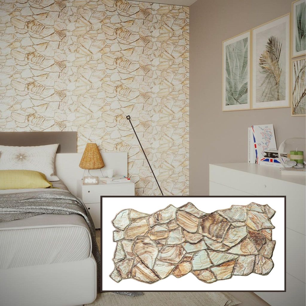 3D-Wandpaneele PVC | Steinoptik | Sandstein Bernstein - 10 Platten - 5 m² | Für Wohnzimmer, Küche & Bad | Einfache DIY-Montage