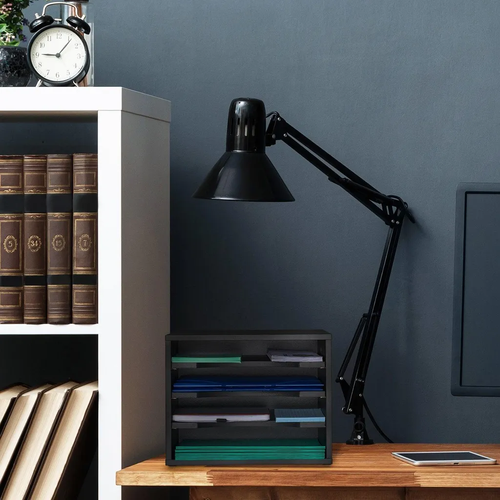 Corbeille à courrier noire superposable pour tri de documents de bureau