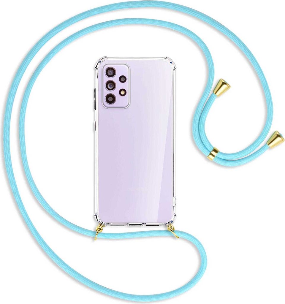 Handykette Backcover-Schutzhülle mit Band (Metall goldfarben) für Samsung Galaxy A33 5G - himmelblau