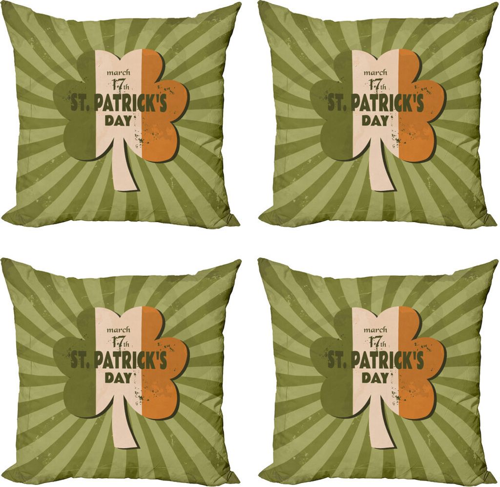 ABAKUHAUS St. Patrick Tag Kissenbezug Set (4 Stück), St. Patrick Day, Moderner Doppelseitiger Digitaldruck, 40 cm x 40 cm, olivgrün