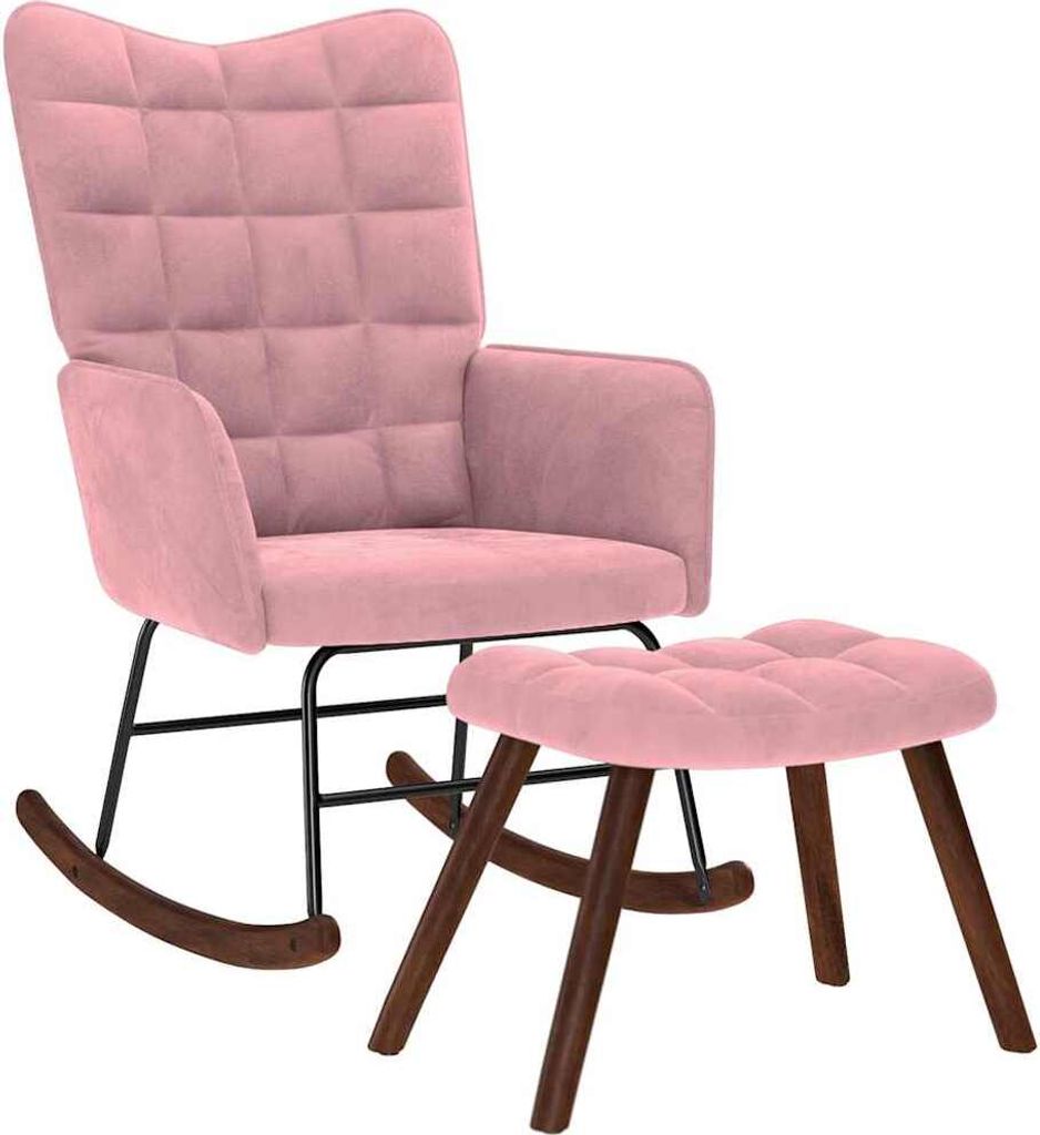Möbel Schaukelstuhl mit Hocker Pink Velvet 4016847