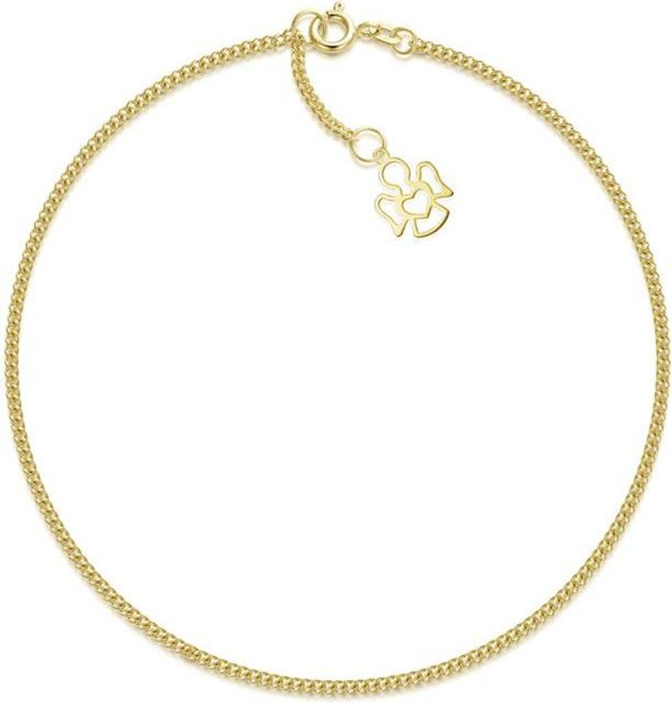 SILBERKETTEN STORE Fußkette Panzer 1,7mm mit Engelanhänger - echt 585 Gold, Länge wählbar - 27cm