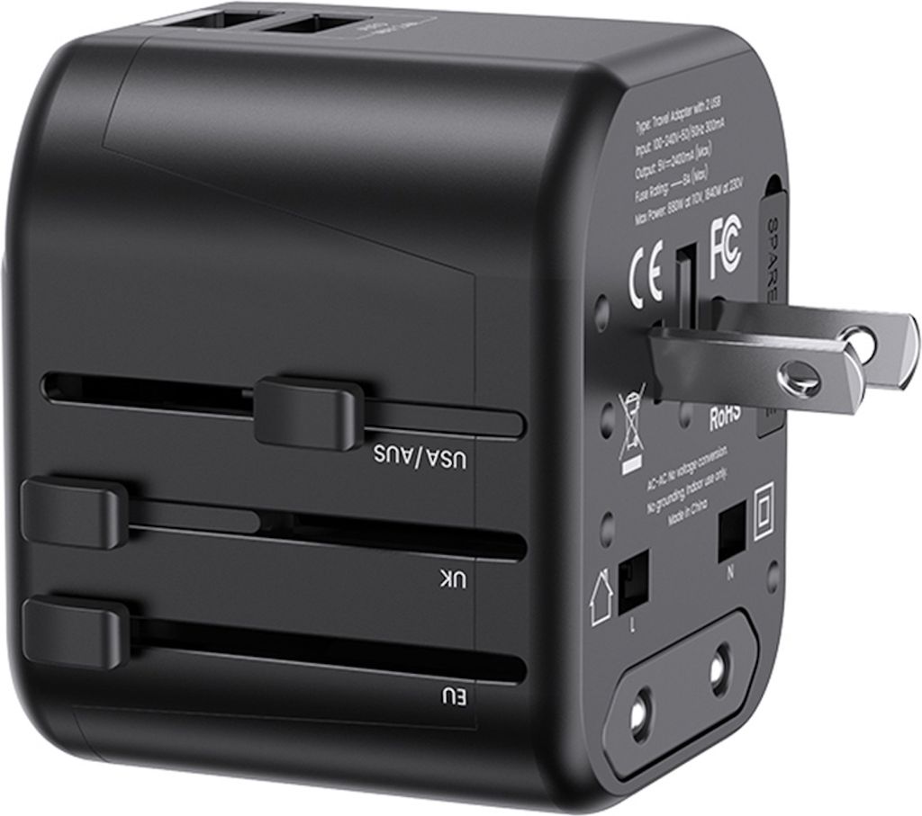 Universeller verstellbarer Reiseadapter 12W Netzteil mit 2x USB Anschlüssen
