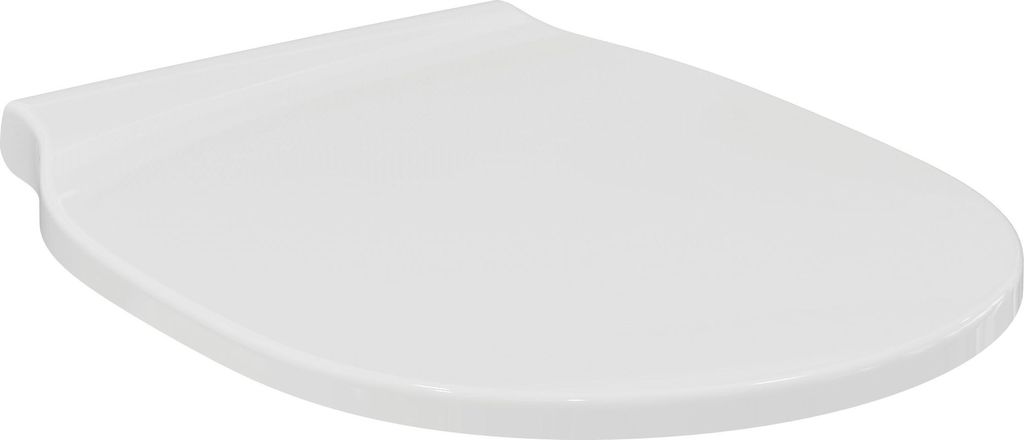 A white toilet seat is shown from a slightly elevated side angle against a white background.