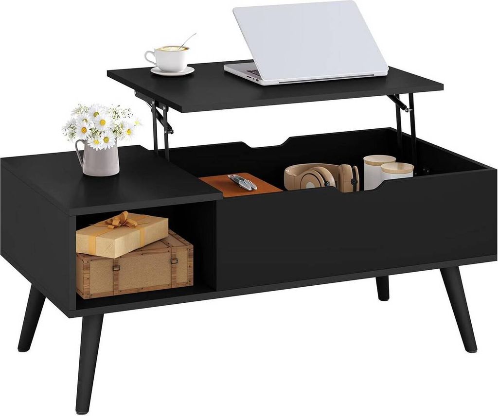 WOLTU Couchtisch höhenverstellbar, mit Stauraum, Beistelltisch, 100x(43-57) x50 cm : Schwarz Farbe: Schwarz