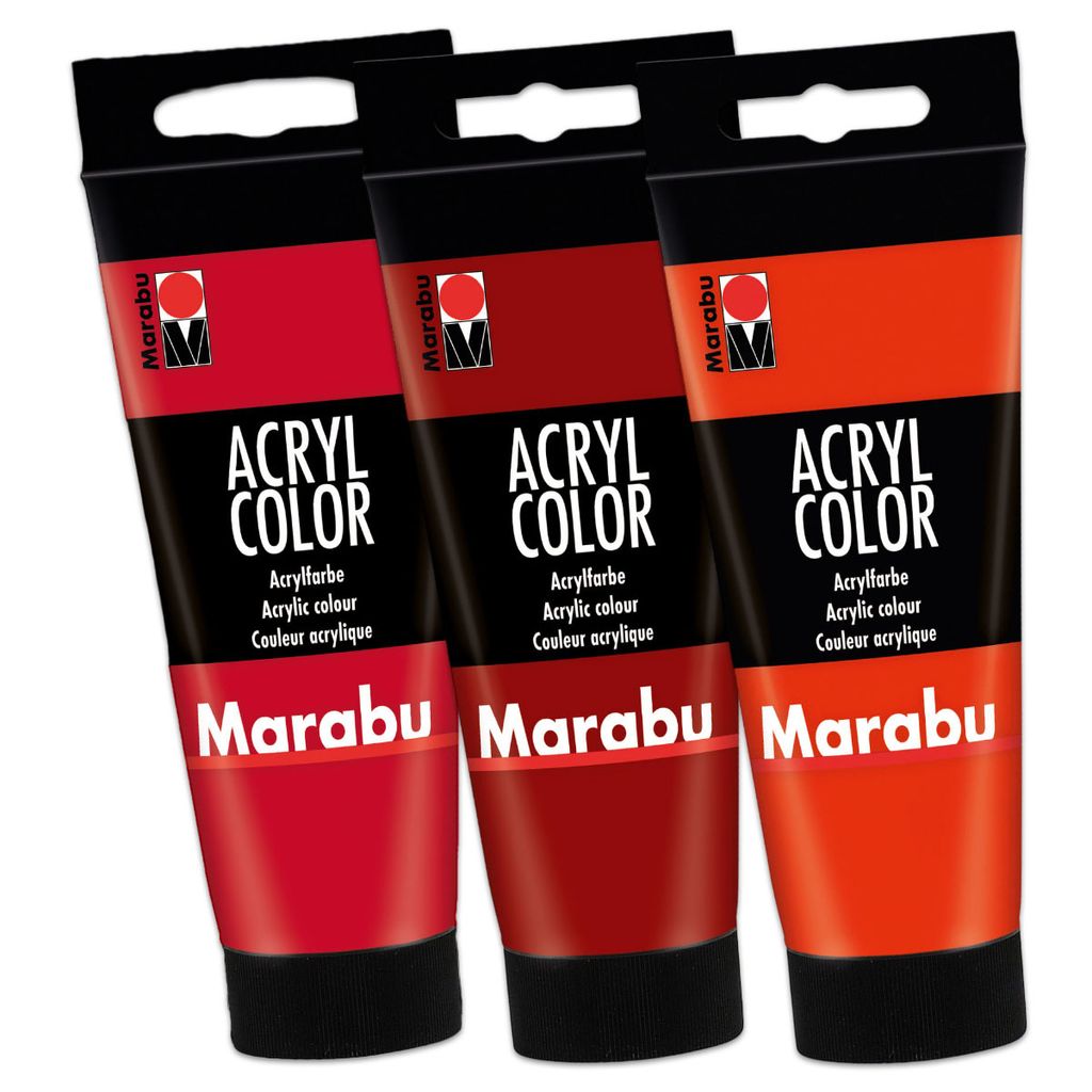3x Marabu Acrylfarbe Acryl Color je 100ml Flasche (1x zinnoberrot 006, 1x kirschrot 031, 1x rubinrot 038)