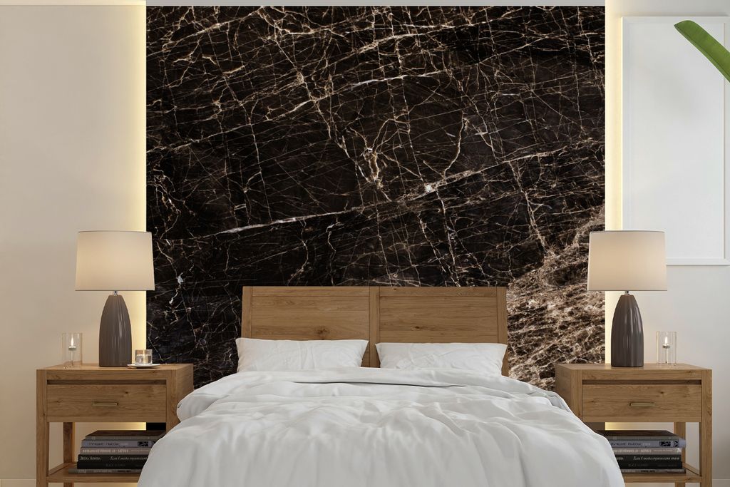MuchoWow Fototapete für Wohnzimmer oder Schlafzimmer Wandtapete Vinyl Motivtapete Marmor - Schwarz - Braun - Klassisch - 280x280 cm - Hintergrun...