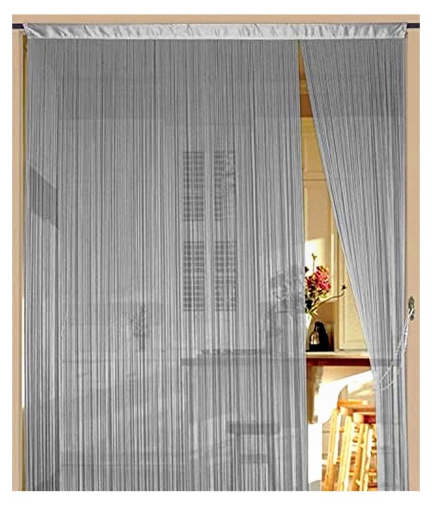 Fadenvorhang Fadenstore Fadengardine 90 cm x 240 cm (BxH) Silber